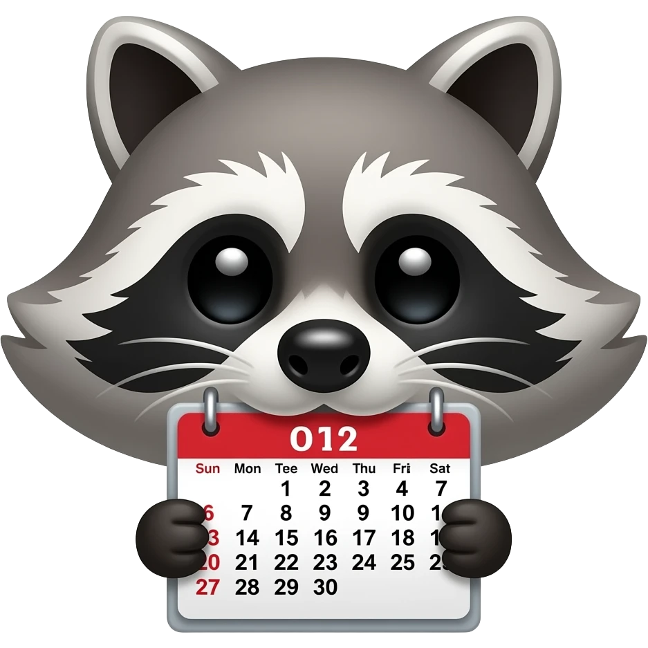 raccoon head holding a calendar emoji