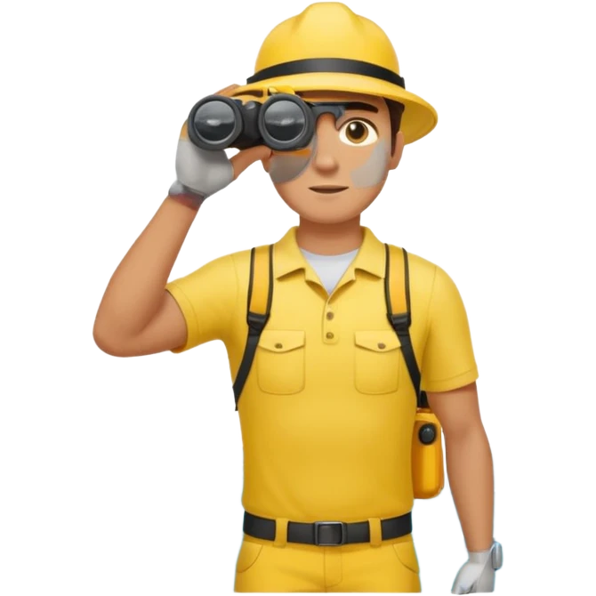 Male lifeguard – yellow shirt, binoculars in hand, scanning the sea, full body emoji
