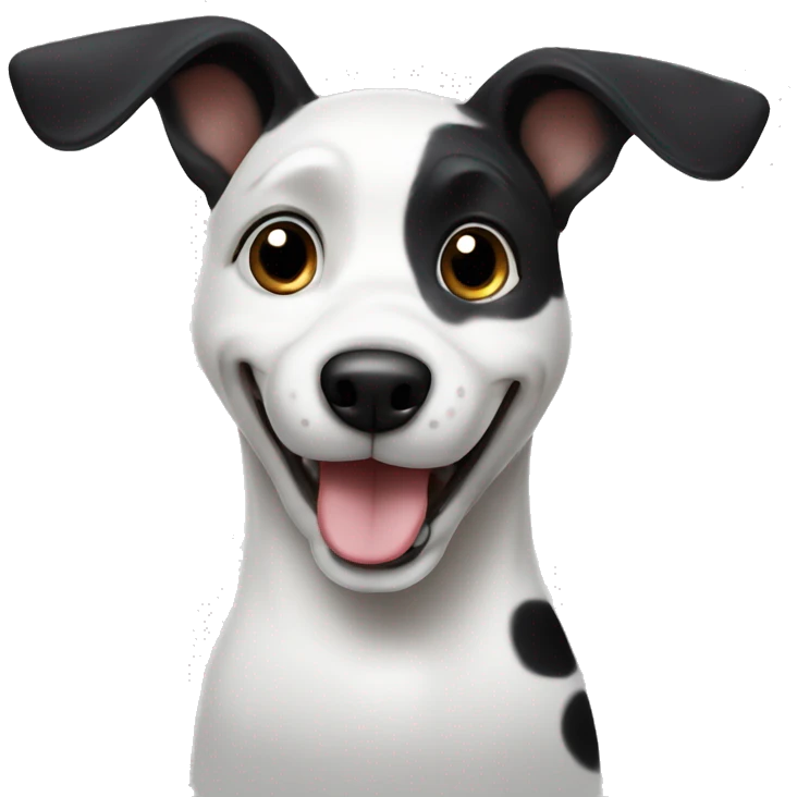 white dog with black spots and black ears smiling and giving a thumbs up emoji
