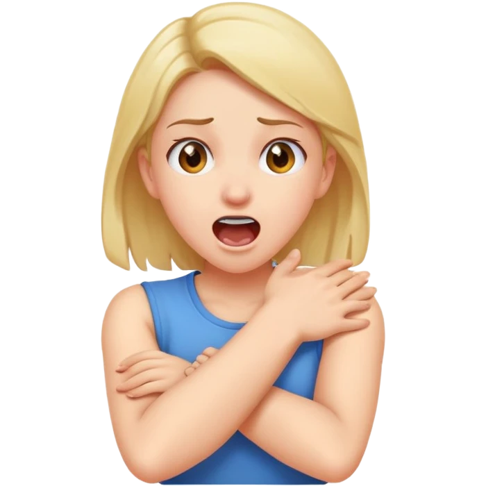 Girl arms crossed holding neck screaming emoji