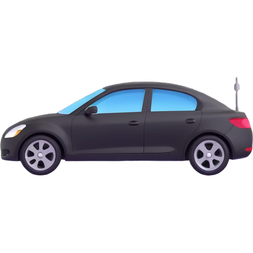 matte black minimalist car icon with a subtle rod or hook tool touching a visible dent, fine silver lines for contrast, simple and clean, focus on the dent repair emoji