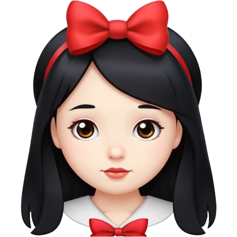 cute round face with long black hair and red bow on the side emoji