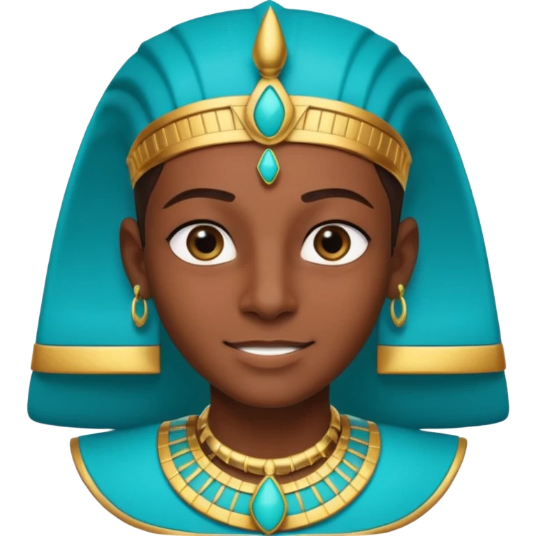 A young pharaoh with bright eyeliner, turquoise collar, and a confident proud smile.
 emoji