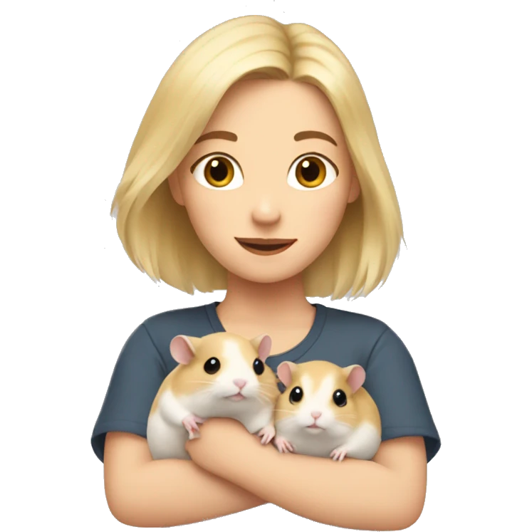 blonde girl holds three hamsters in her arms emoji