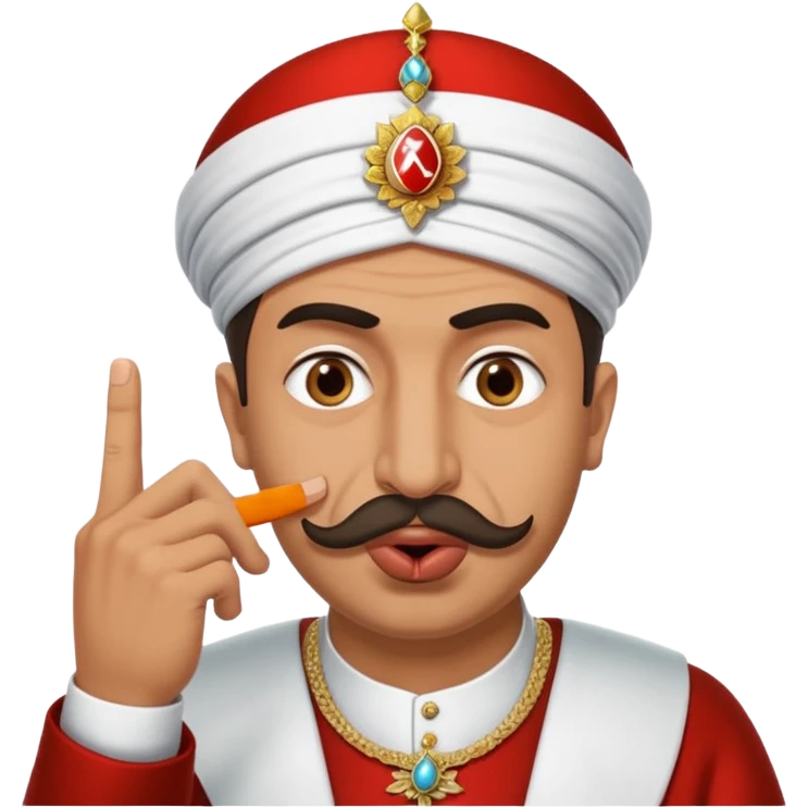 A turkish Sultan putting a finger in front of his mouth while his eyes are pure white, HE IS EXTREMELY INSANE AND CRAZY emoji