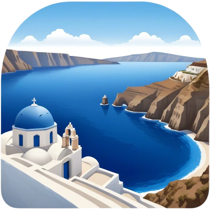 Cinematic Realistic Santorini Caldera Landscape Emoji, depicted with dramatic white‚Äêwashed cliffs overlooking a deep blue sea rendered with crisp textures and radiant lighting. emoji