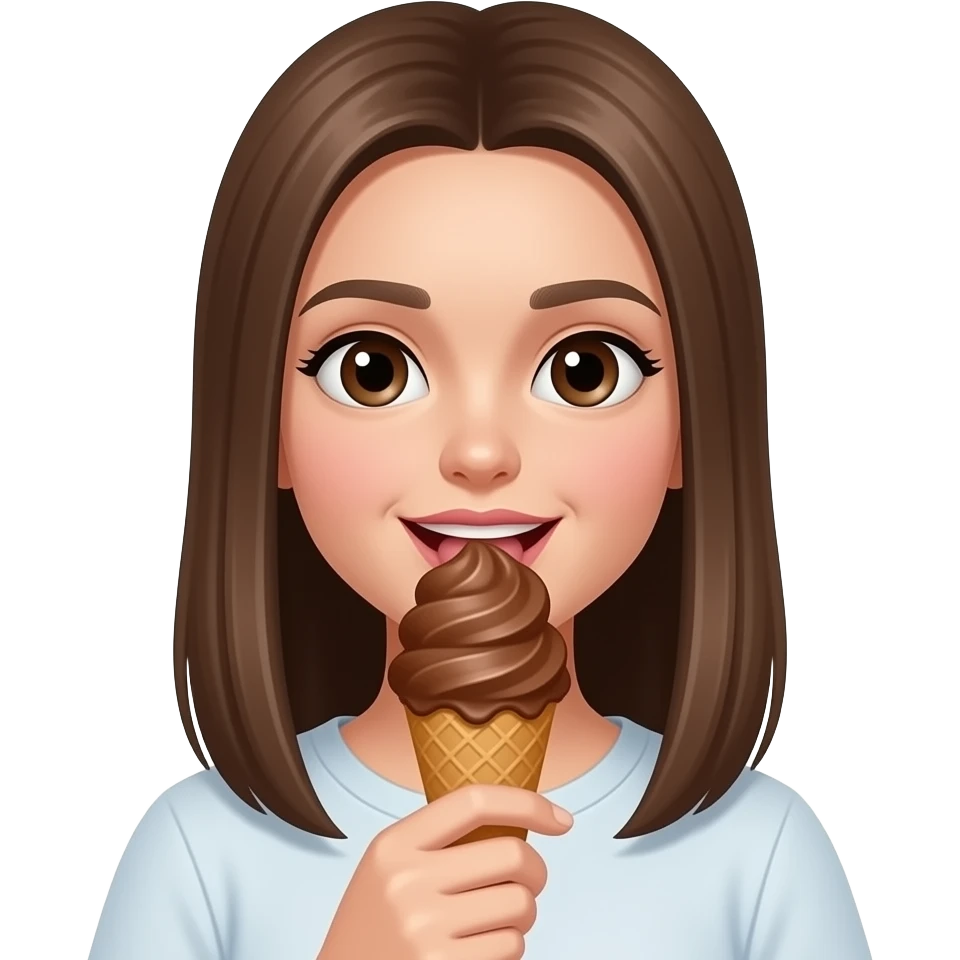 open straight brown hairs girl holding a ice cream with brown  color scope and licking emoji