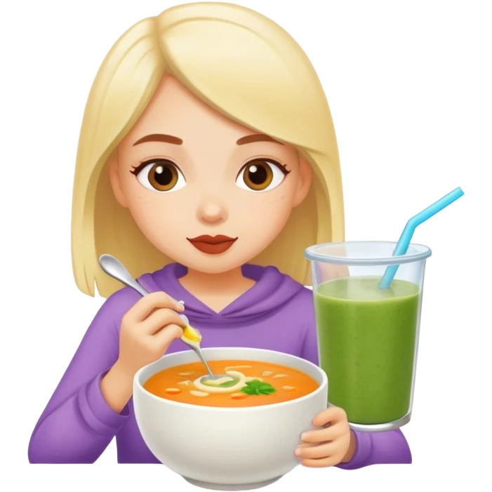 Girl eating soup and smoothie emoji
