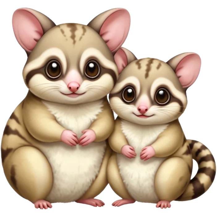 Make two sugar gliders. One mom and a baby one. Make them very cute and chubby and fat. They are white!  emoji