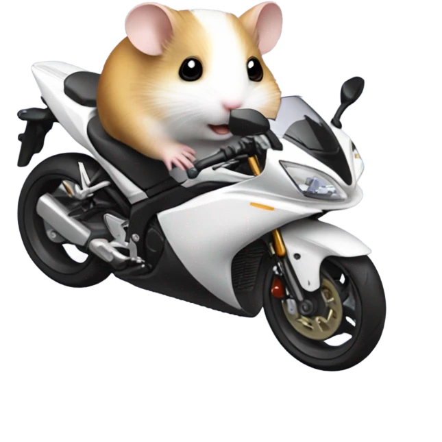 Hamster with Headset riding Yamaha-r3, which is all white emoji