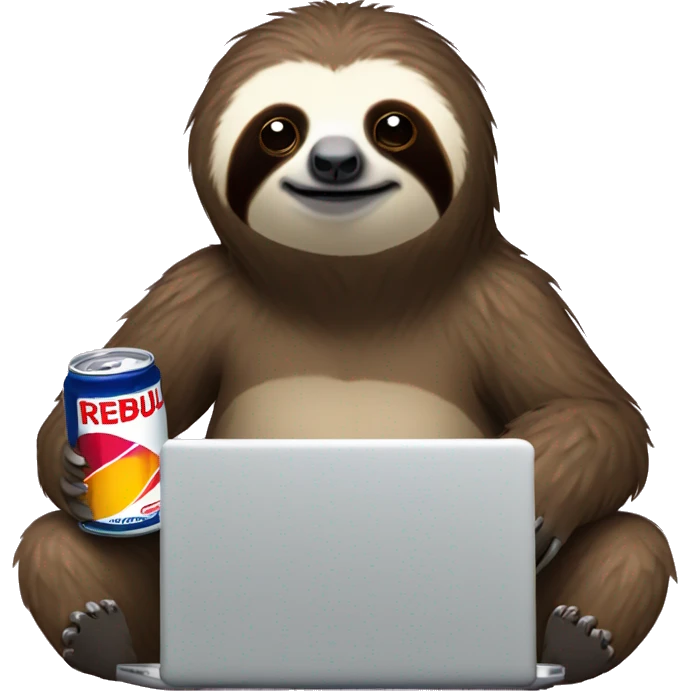 sloth with RedBull can and laptop emoji