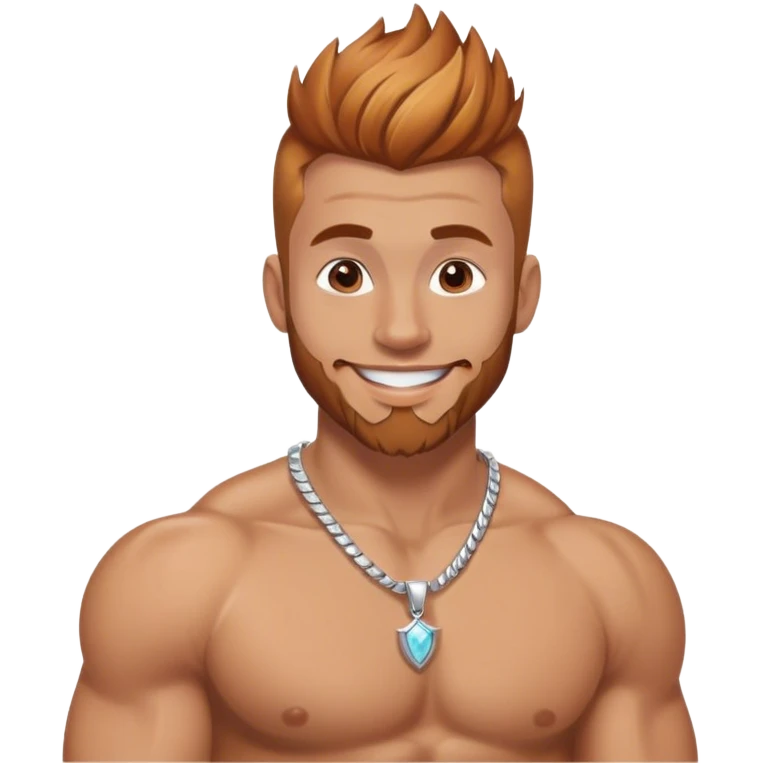 Happy muscular 28 year old man with silver jewelry, light brown hair that has and reddish blond  highlights, and a fauxhawk with trimmed beard cleaning emoji