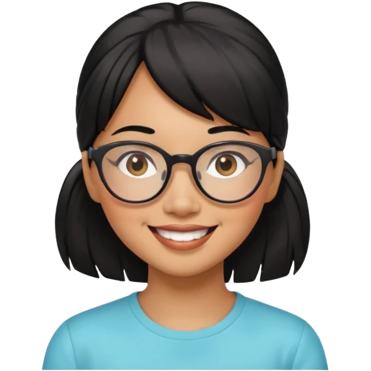filipino woman black hair in pony tail with straight bangs and big glasses emoji