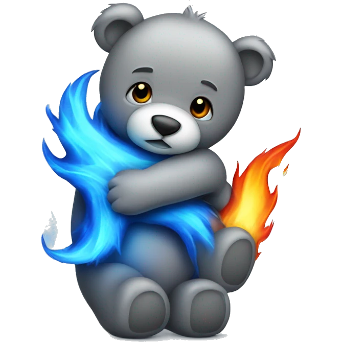realistic-Daring-grey-teddy-bear-hugging-blue-flame emoji