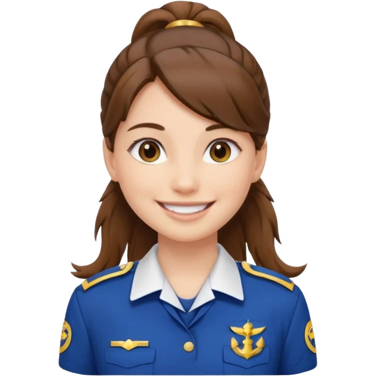Young Female: ponytail brown haiir, wearing uniform, white skin emoji