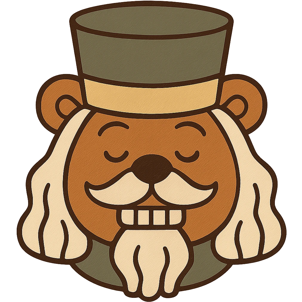 profile picture of a nutcracker bear with white hair, visible teeth, and a classic nutcracker hat, cartoon style emoji