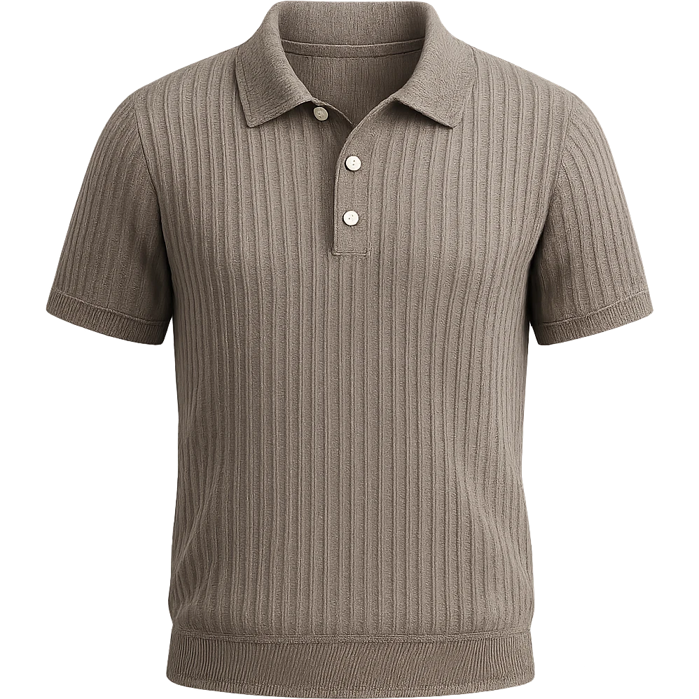 A short-sleeved polo shirt in a ribbed texture, detailed and realistic, front view emoji