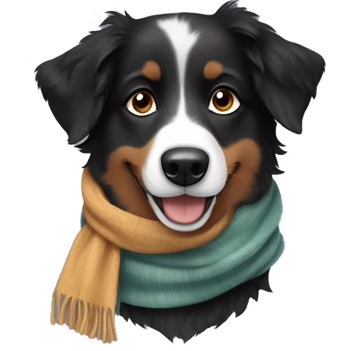 Small black australian shepherd dog wearing a scarf emoji