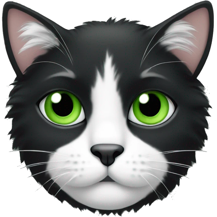 fluffy black and white cat with a half white and half balck face and green eyes emoji