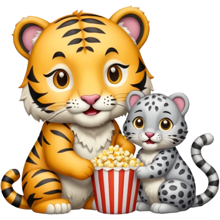Tiger and snow leopard eating popcorn  emoji