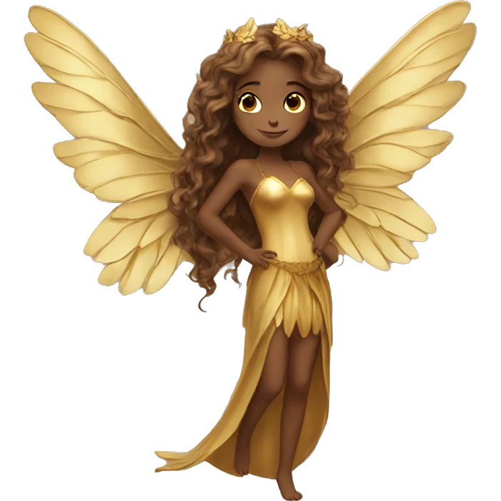 big wings, Beautiful, fairy, gold, brown, long hair emoji