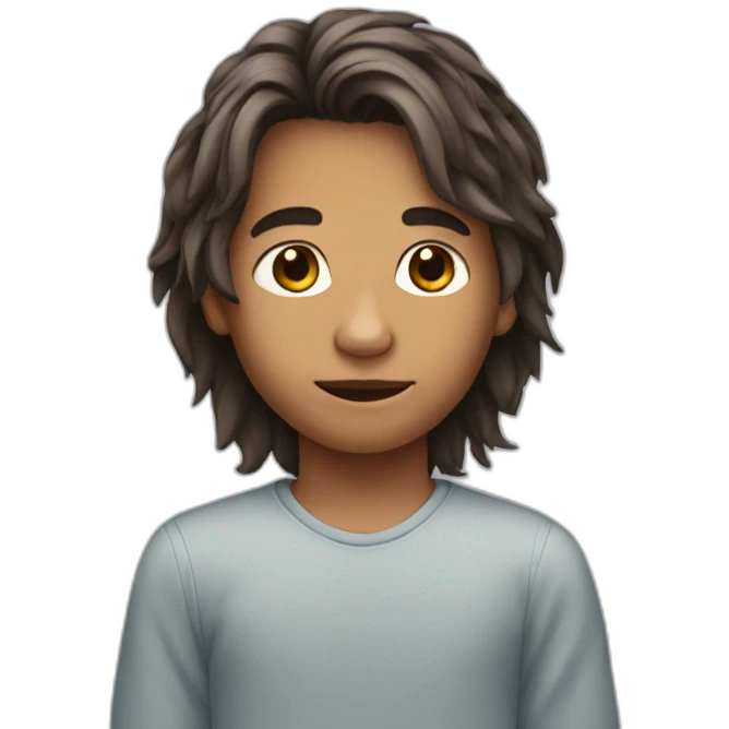 young boy with long attached hair and a bit of bear emoji