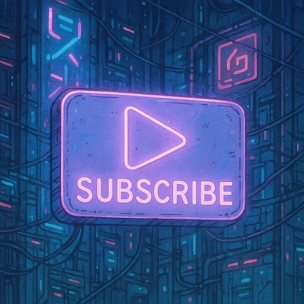 a lavender "subscribe" button, future, cyberpunk
the words appear below a triangle pointed to the right

 emoji