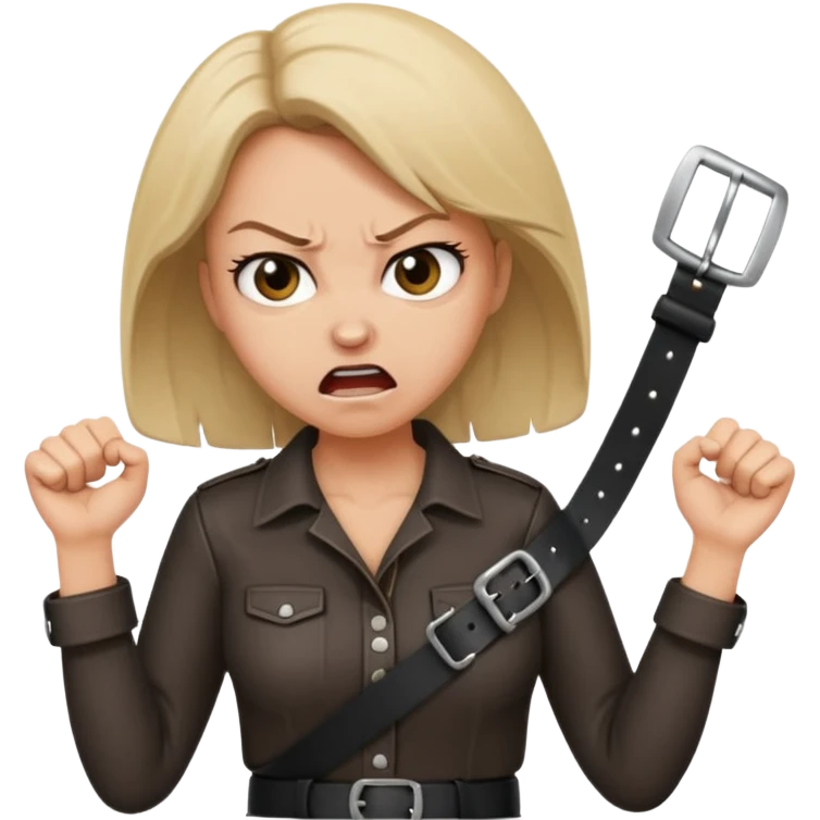 mom with a belt in her two hands and an angry expression on her face emoji