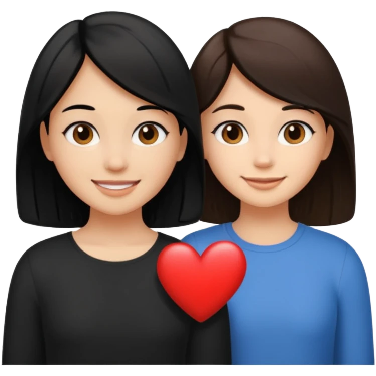 2 girls that have a heart one hair black the other brown  ( brown abd black) long hair one of them other short emoji