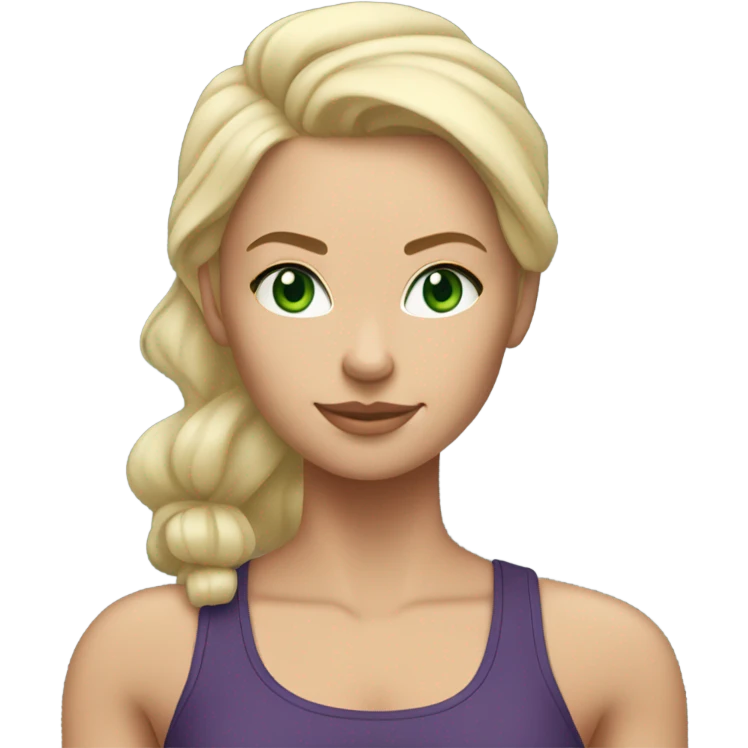 Strong white blonde woman green eyes wearing workout clothes  emoji