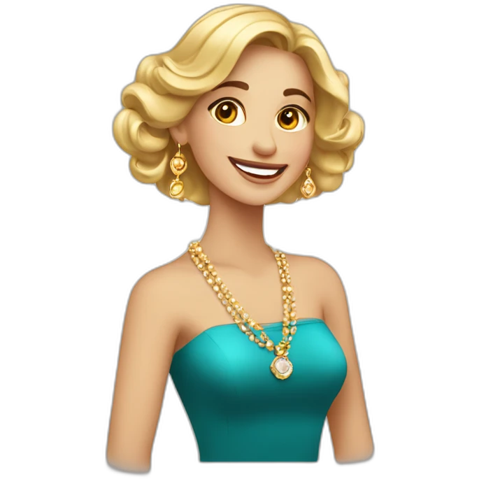 mujer joven alegre elegante luciendo joyeria emoji