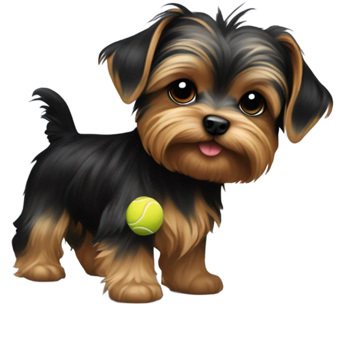 Yorki Puppy black and golden with a tennis ball emoji