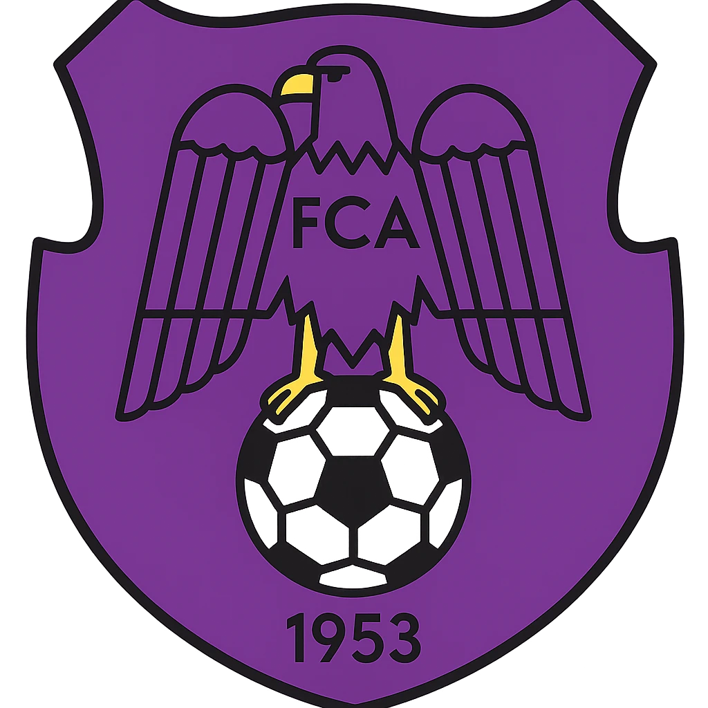 Create a simple, compact emoji version of the FC Arges logo. Keep the purple and white color scheme, include the eagle and soccer ball elements, and make the design suitable for emoji use with clear outlines and a balanced composition. emoji