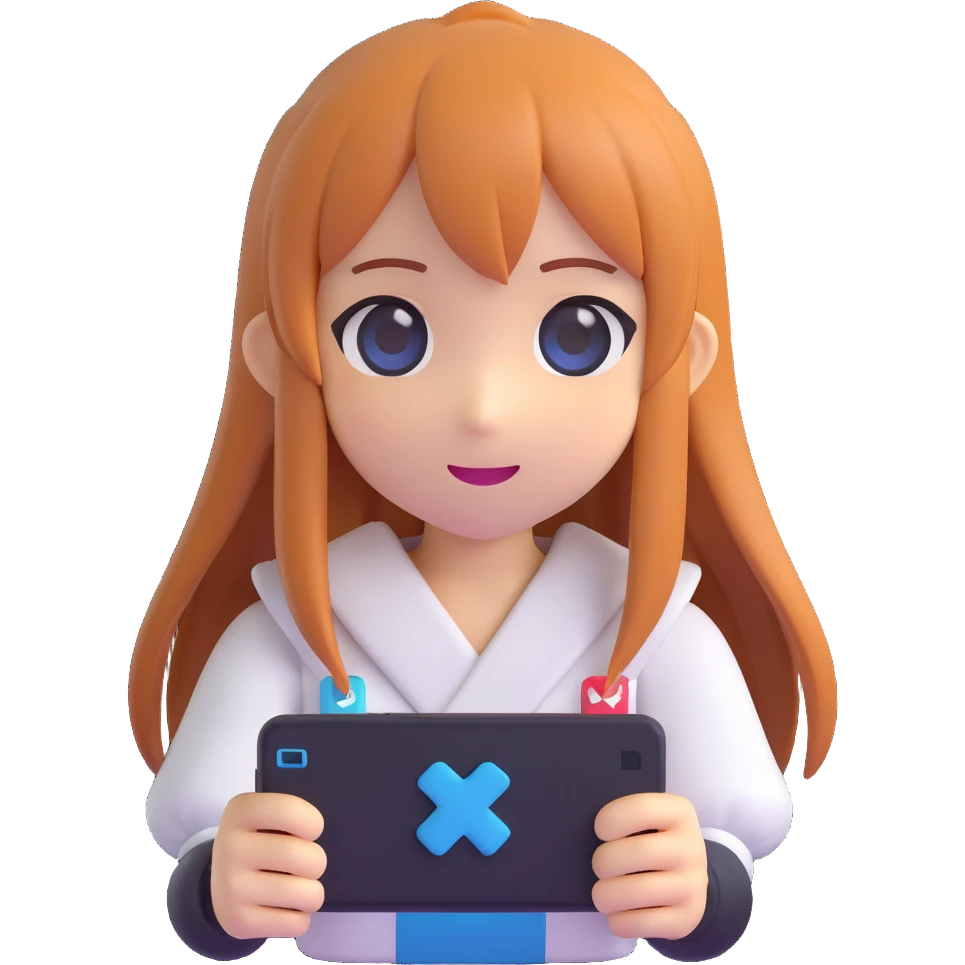 Asuna from Sword Art Online holding a video game, 3D emoji style emoji