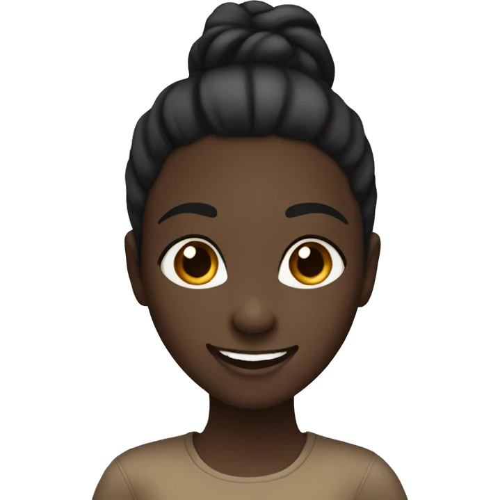 Dark skin girl with a black ponytail, smiling with a brown shirt on emoji