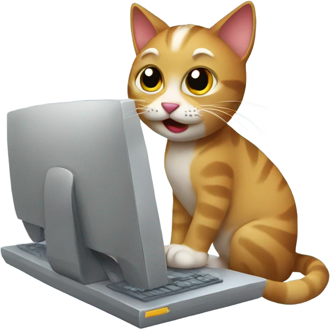 Funny cat works at the computer emoji