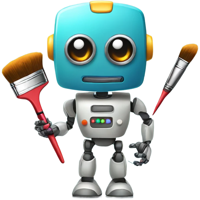 cute robot holds a palette with paints and a brush emoji