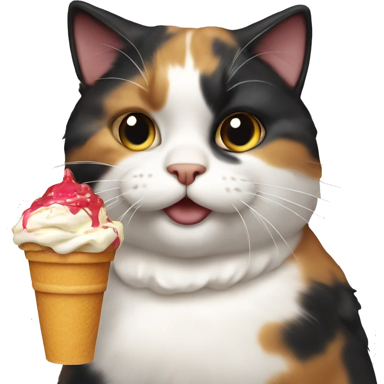 Realistic Fat calico cat with sundae emoji
