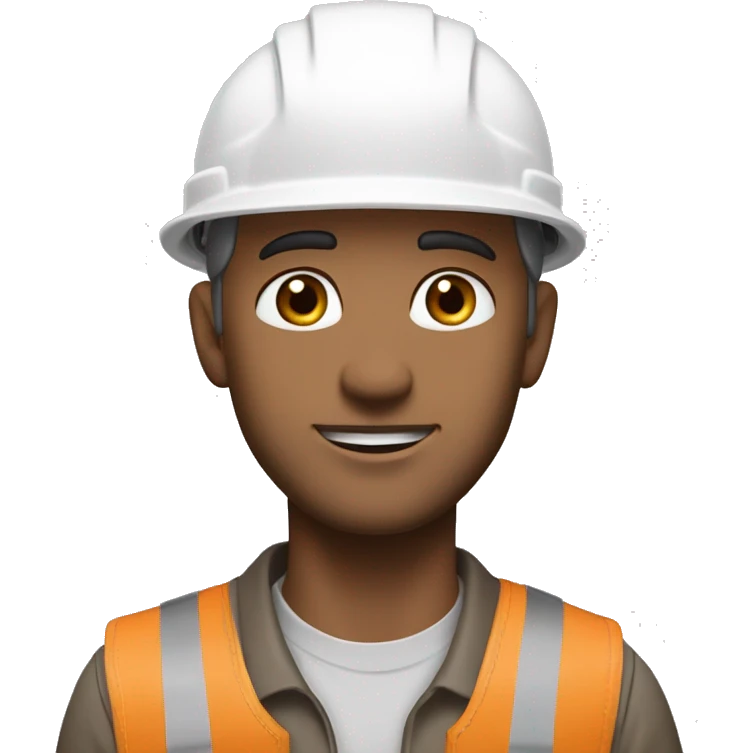 construction worker, full head shot, 3/4 view of face, white hard hat, male, adult, slight stubble, strong jawline, clear eyes visible, color palette: white, beige, gray and brown emoji