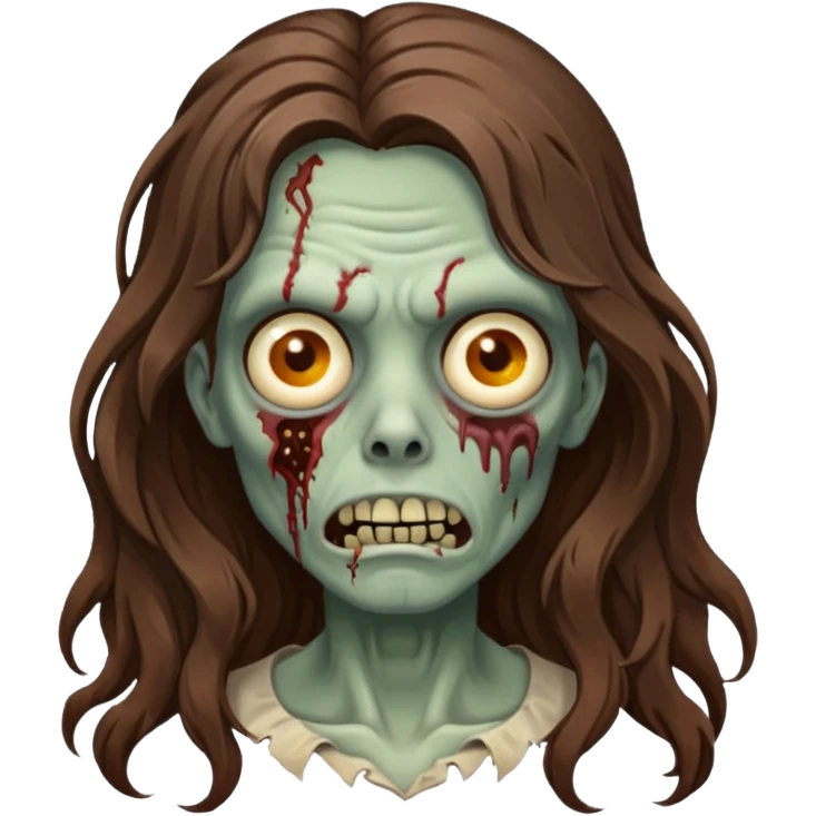 zombie com cabelo ondulado longo marrom legal emoji