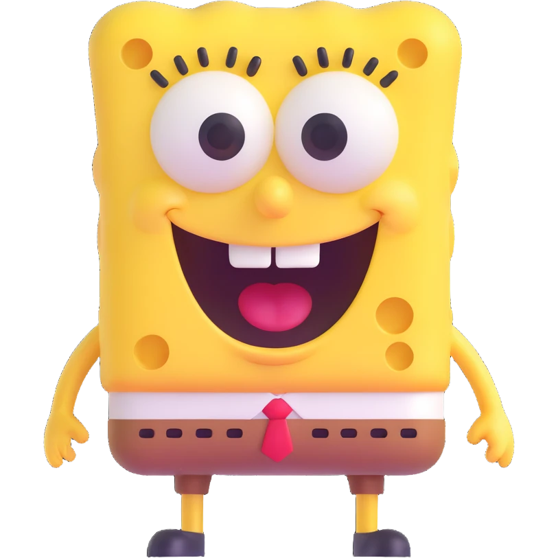 Spongebob Squarepants, 3D emoji style, rounded features, happy face emoji
