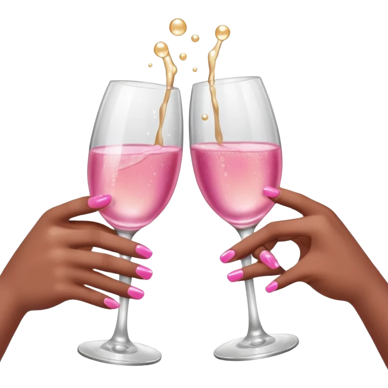 Pink champagne toast two glasses brown hands with manicured pink nails emoji