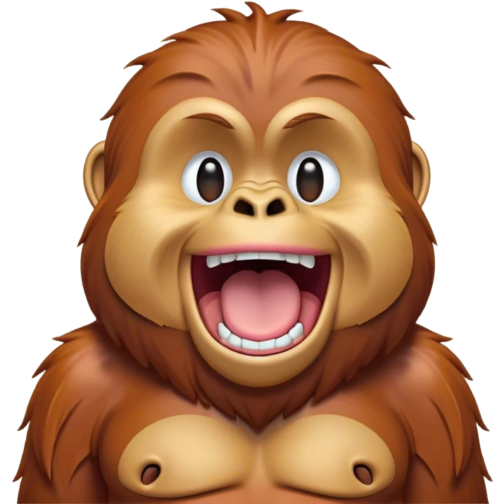 Cinematic Cute Yawning Orangutan Portrait Emoji, Head tilted slightly with a dramatic, wide-open yawn, showcasing a richly textured face with half-closed, sleepy eyes and a relaxed, open expression, Simplified yet irresistibly adorable features, highly detailed, glowing with a soft, cozy jungle glow, high shine, relaxed yet expressive, stylized with a dash of whimsical charm, soft glowing outline, capturing the essence of a drowsy yet affectionate guardian that appears ready to stretch out for a nap! emoji