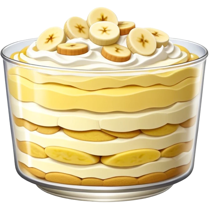 Banana pudding with vanilla wafers in a trifle dish emoji