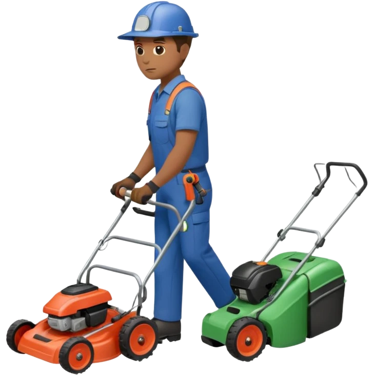 Maintenance worker
with lawnmower, full body, walking emoji