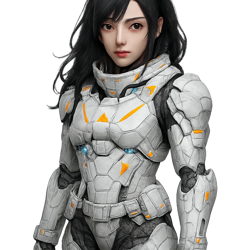 Change the uniform color to white, keep the sci-fi military style, no background. emoji