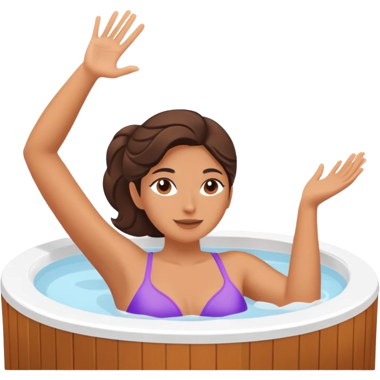 Woman relaxing in hot tub with one arm up and one arm on edge emoji
