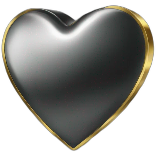black shiny steel metal heart with gold border emoji
