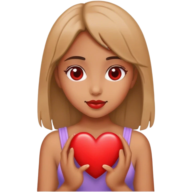 A girl holding a heart emoji