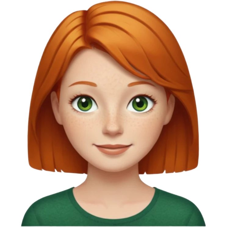 Short Ginger hair, green eyes, eye lashes White woman happy emoji